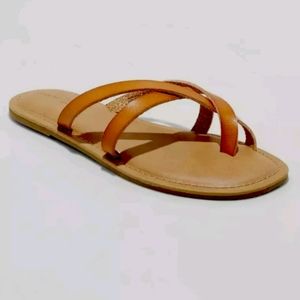 3/$15 Women's Cognac Collette Strappy Flip Flop Sandals Size 9